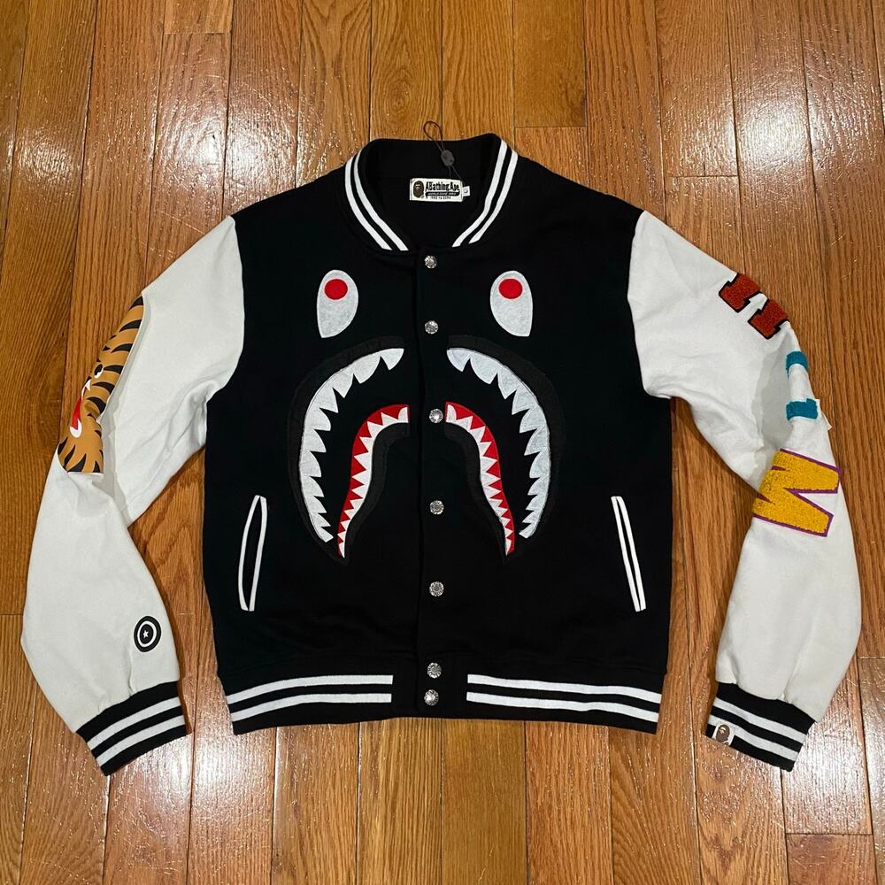 Bape / A Bathing Ape Shark Long Sleeve Black Varsity Jacket Men's Size L